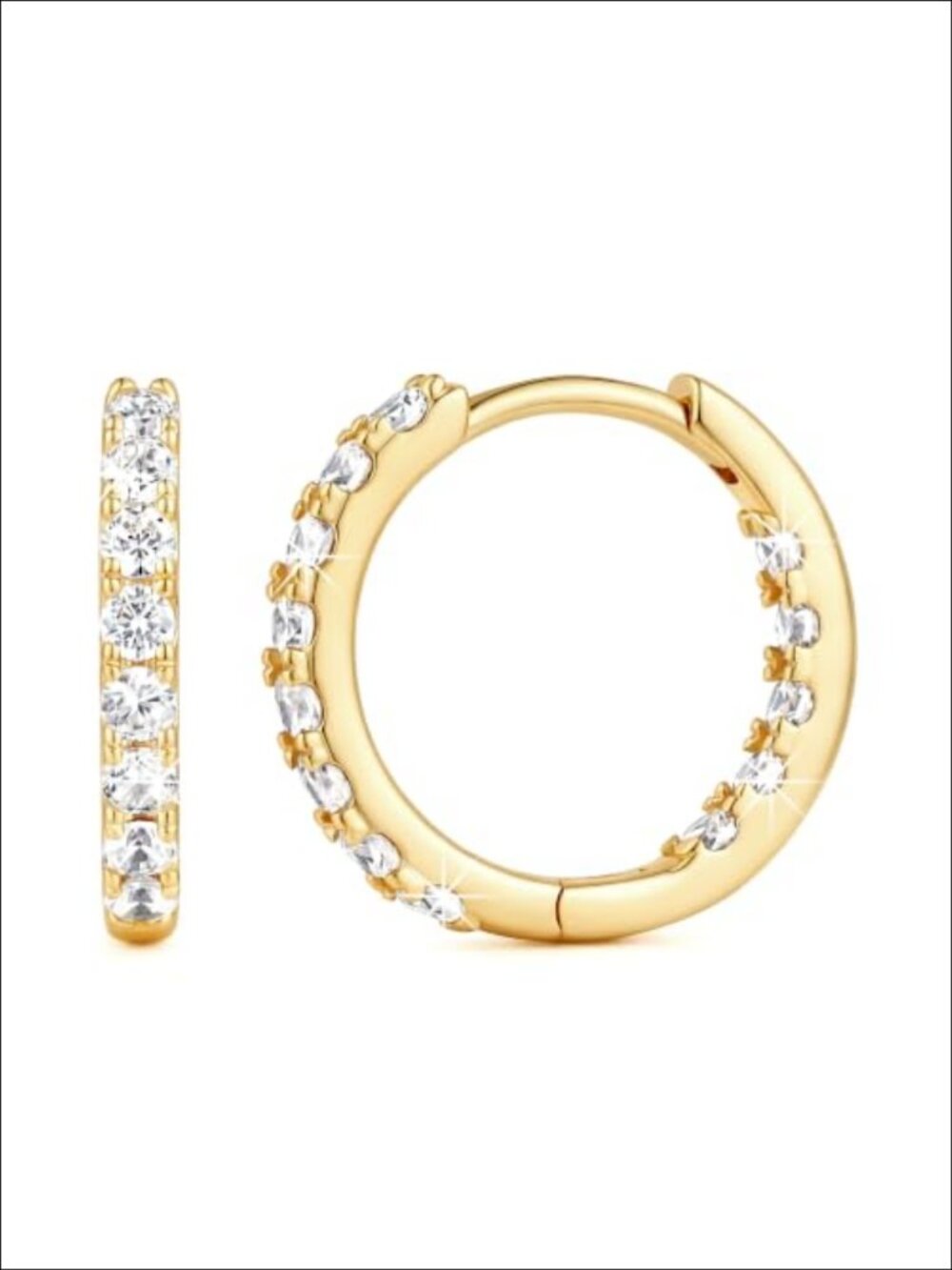 14K Gold Plated Hoop Earrings Women CZ Prong Set 10-20mm Gift Box